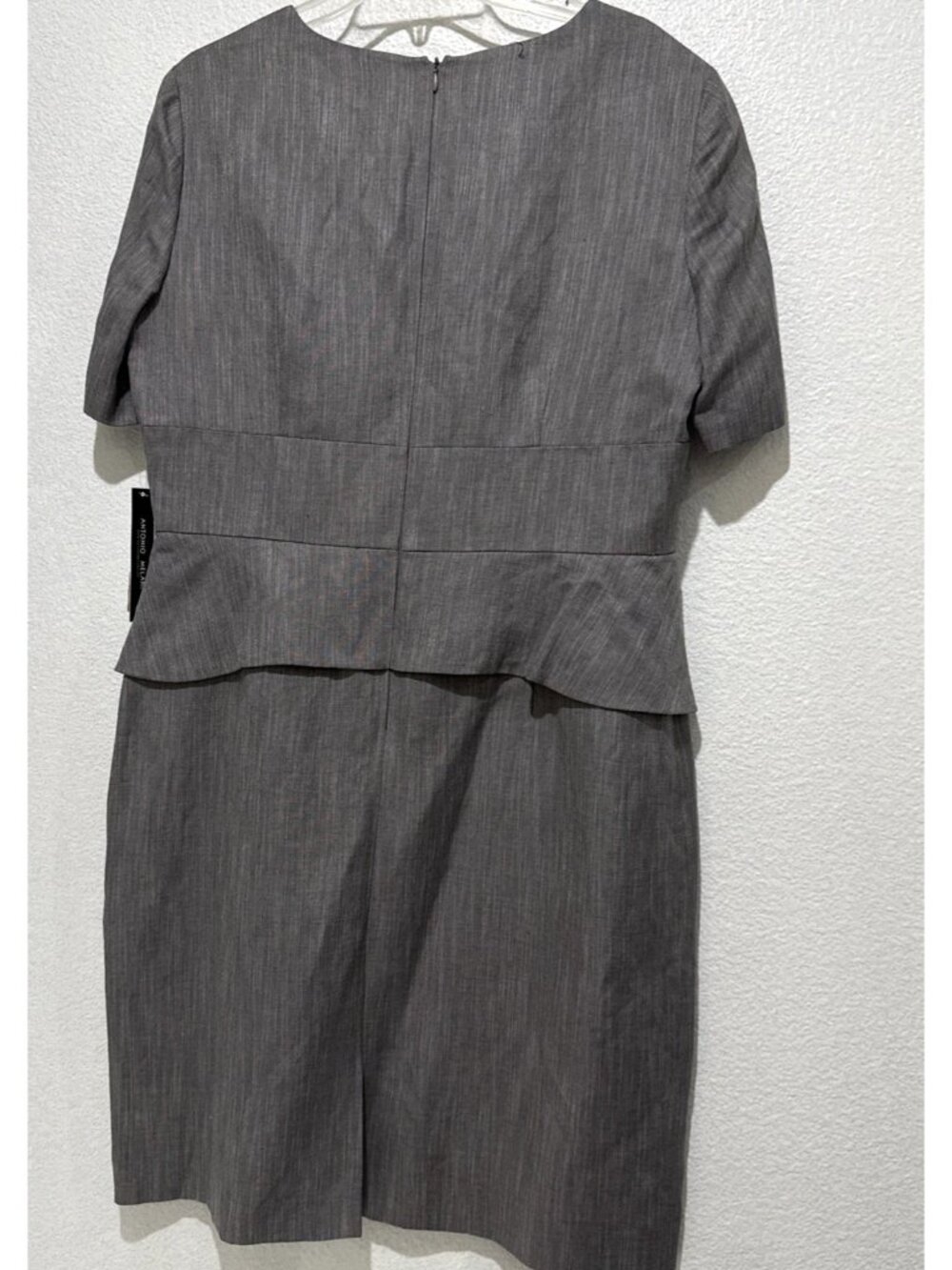 Antonio Melani Dress Navy Blue Gray Sheath Short Peplum Empire Size 14 - Picture 9 of 14